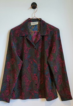 Vintage 80s Abstract Print Long Sleeve Blouse Size 10-12