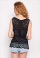 COTTON CROCHET VEST TOP IN BLACK FLORAL DESIGN
