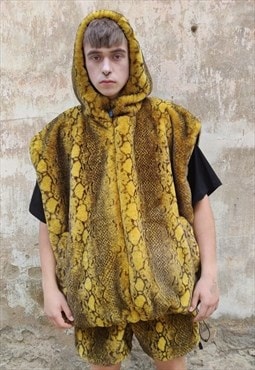 Snake fleece vest jacket handmade python gilet bomber yellow