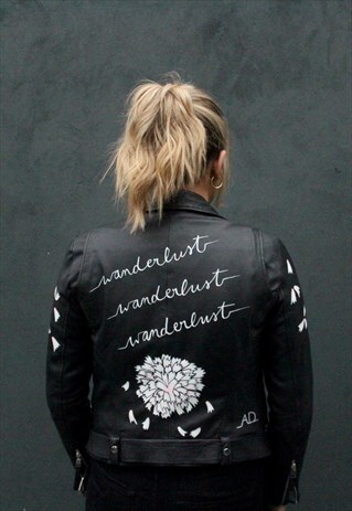 HAND PAINTED WANDERLUST FAUX LEATHER JACKET