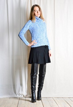 Y2K Light Blue Ribbed Knit Cozy Turtle Neck Sweater