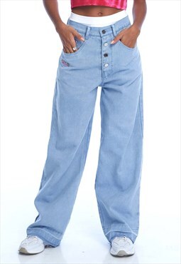 90's Inspired Baggy Boy Friend Jeans in Stonewash Blue Denim