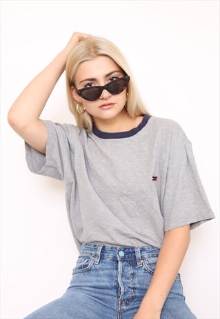 VINTAGE 90S TOMMY JEANS GREY TOP T-SHIRT