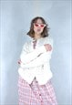 VINTAGE 90'S CROCHET BAGGY MESH INDIE CARDIGAN JUMPER WHITE