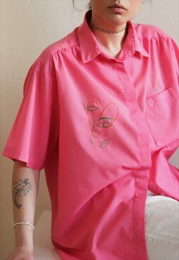 Reworked Vintage Hand embroidered barbie pink shirt