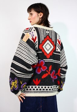 Vintage 80's Oversize Knit Sweatshirt Wool Jumper M