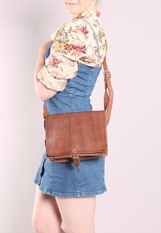 VINTAGE 90S TAN LEATHER SATCHEL BAG