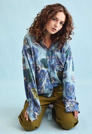90'S RETRO ABSTRACT PRINT OVERSIZED DADS SHIRT TOP