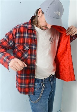 Vintage 90s Padded Flannel Shirt Red Workwear 