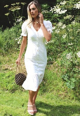 White Midi Broderie Summer Dress