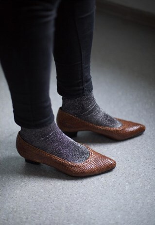 VINTAGE 80'S BROWN WOVEN LEATHER SHOES