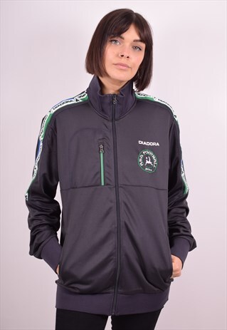 DIADORA WOMENS VINTAGE TRACKSUIT TOP JACKET MEDIUM BLUE 90S