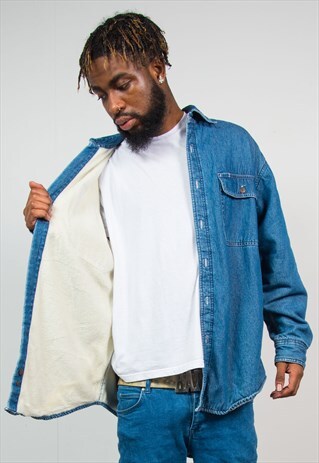 90S SHEARLING LINED THICK DENIM SHIRT