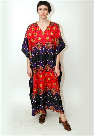 CAFTAN GOWN VINTAGE DRESS 90S LOOSE FREE SIZE FLOWY ABSTRACT