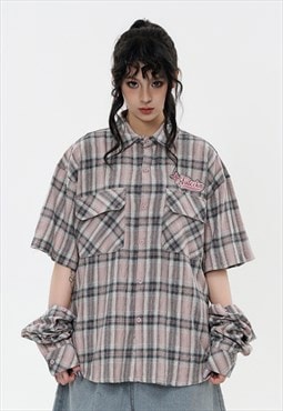 Detachable checked shirt removable sleeves blouse plaid top