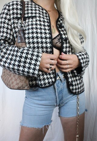 VINTAGE 90 HOUNDSTOOTH MONOCHROME BLAZER JACKET