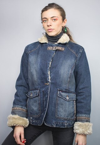 VINTAGE TOMMY HILFIGER SHERPA FLEECE LINED DENIM JACKET