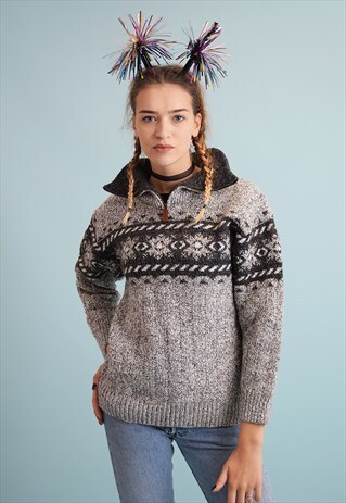 90'S RETRO FAIR ISLE JAZZY KNIT CHRISTMAS JUMPER