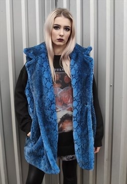 Snake fleece vest jacket handmade python gilet bomber blue