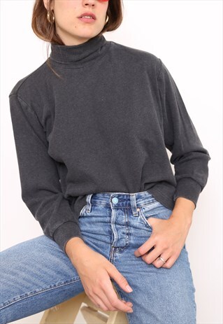 VINTAGE 90S GREY POLO HIGH TURTLE ROLL NECK TOP