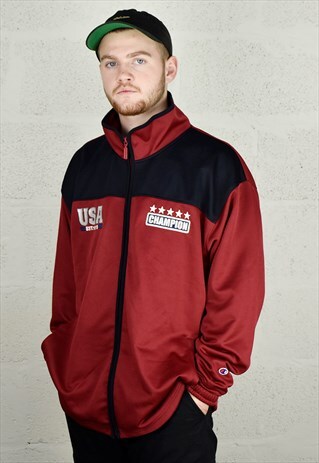90S VINTAGE RED & BLACK CHAMPION TRACK JACKET