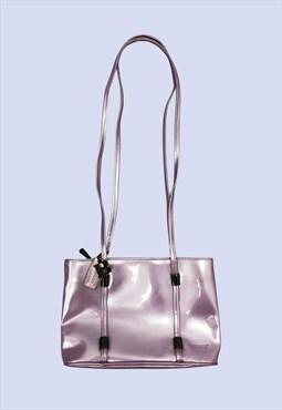 90s Lilac Purple Pearlescent Metallic Zip Small Shoulder Bag