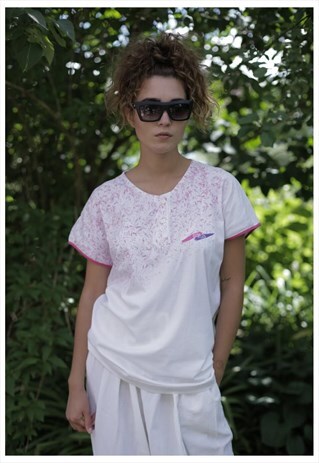 VINTAGE 90'S WHITE/PINK SHORT SLEEVE TOP