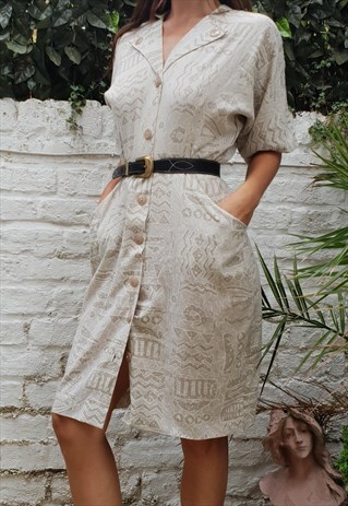 VINTAGE 80S PATTERN SUMMER SHIRT DRESS