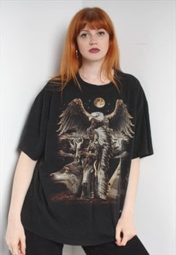 Vintage Y2K Goth  Eagle Graphic T-Shirt Black