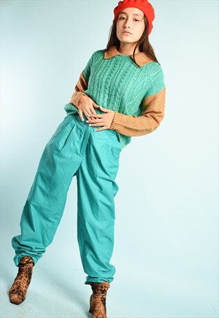VINTAGE 90S RETRO HIGH WAIST SPORTS TROUSERS IN TURQUOISE