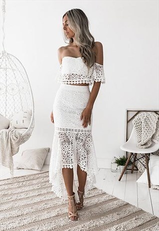 WHITE CROCHET LACE SET