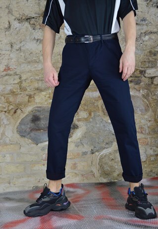 VINTAGE DARK BLUE STRAIGHT CLASSIC SUIT TROUSERS