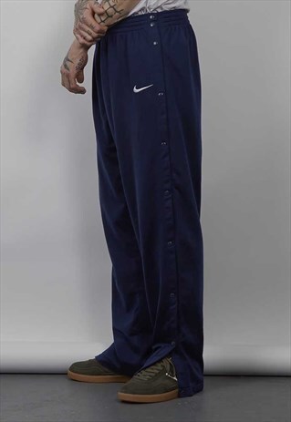 VINTAGE 90'S NIKE SWOOSH NAVY BLUE POPPER JOGGERS