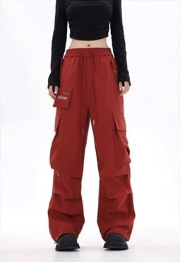 Skater joggers cargo pocket pants utility rave trousers red