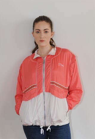 WOMENS VINTAGE 80S JACKET PINK FESTIVAL ZIPPER SHELL SUIT
