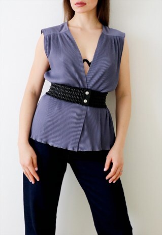 90S VINTAGE WAISTCOAT PLEATED OPEN FRONT VEST TOP SMART