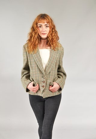 VINTAGE GREEN & CREAM TWEED BOYFRIEND JACKET