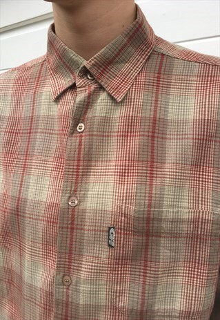 MENS VINTAGE 80S SHIRT BROWN LONG SLEEVE CHECKED TOP