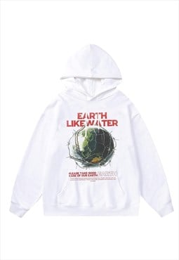 Earth print hoodie world peace pullover raver jumper white