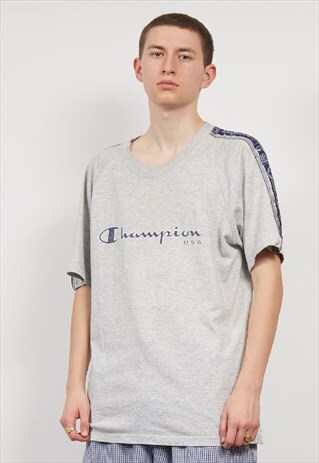 VINTAGE 80'S CHAMPION TAPED LIGHT GREY T-SHIRT