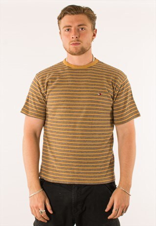 VINTAGE BROWN TOMMY HILFIGER STRIPED CREWNECK T-SHIRT TEE