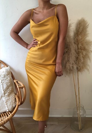 SLIP MIDI DRESS YELLOW