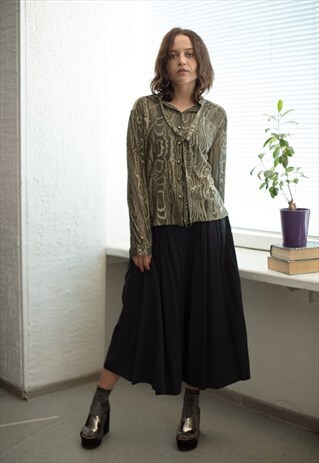 VINTAGE 80'S BLACK/GOLD SHIMMERING TIMBER PRINT BLOUSE
