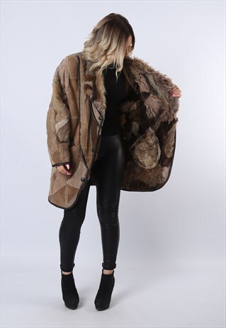 SHEEPSKIN SUEDE COAT JACKET LEATHER 80'S SHORT UK 16 (D9AS)