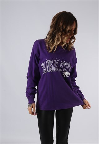 LONG SLEEVED TOP SWEATSHIRT OVERSIZED PRINT LOGO UK 14 (GI5G