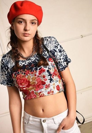 Y2K RETRO FLORAL PRINT KITSCH STRETCH TEEN TOP