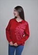 90'S FLORAL SWEATER, VINTAGE COLLARED FLOWERS PULLOVER