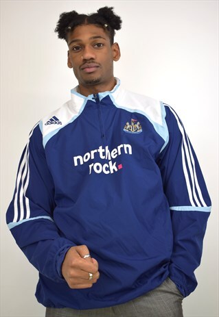 VINTAGE 90S ADIDAS BLUE 'NORTHERN ROCK' 3/4 ZIP JUMPER