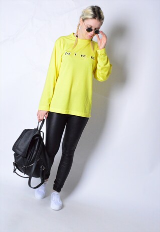 VINTAGE 90S YELLOW EMBROIDERED NIKE SPORTS LONG SLEEVE TOP