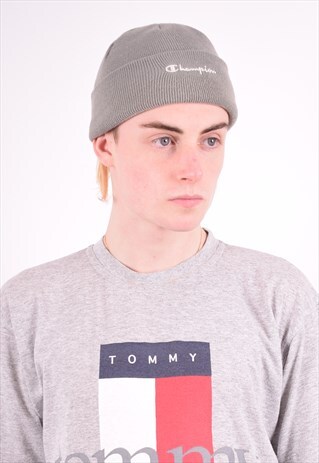 CHAMPION MENS VINTAGE BEANIE HAT ONE SIZE GREY 90S